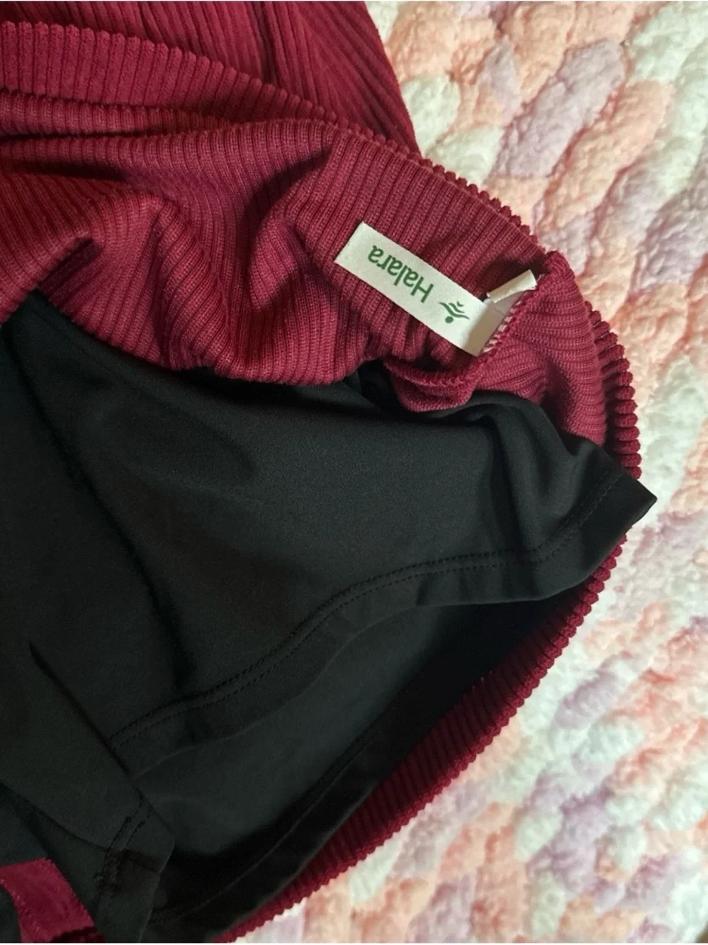 HALARA Wine Red Corduroy Mini Skort